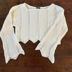 Nasty Gal White Knit Sweater Women’s Size 8 Medium Chevron Hem Bell Sleeve Boho
